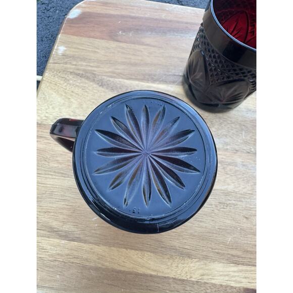 VINTAGE Ruby Red Mugs Luminarc Cristal D'arques France Cup Coffee Tea~ Set Of 4 - Picture 7 of 7